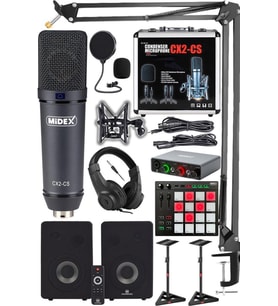 Midex Private Paket-6 Stüdyo Ekipmanları Seti (Monitör Mikrofon Ses Kartı Kulaklık Midi Pad Controller)