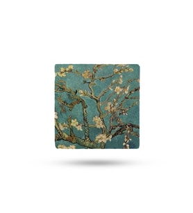 Doğaltaş Bardak Altlığı Vangogh Eseri Baskılı 10x10cm %100 Traverten Doğal Taş