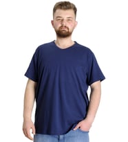 Mode XL Büyük Beden T-Shirt V Yaka Likralı 20150 İndigo
