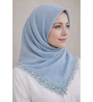 Kenarları Desenli Pul Detaylı Tek Renk El İşi İğne Oyalı Yazm (Turkuaz)