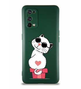 Realme 7 Pro Soft Premier Kapak Coolcat Tasarımlı Silikon Kılıf - Yeşil (Şeffaf)