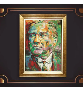 Altın Varaklı Çerçeveli Paspartulu Atatürk Tablo z4773 (Gold)