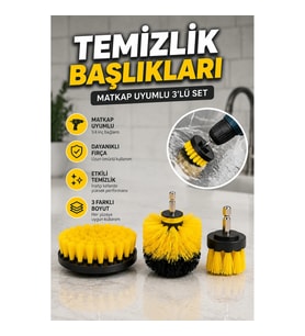 Matkap Uyumlu 3’lü Temizlik Fırçası Seti – 1/4 İnç Bağlantılı Farklı Boy Başlıklar