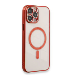 Apple İphone 13 Pro Max Kılıf Magneticsafe Lazer Silikon - Kırmızı