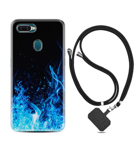 Oppo A5S A15 A16 A54 A55 A73 A74 Kılıf Boyun Askılı Silikon Blue Fire 1678
