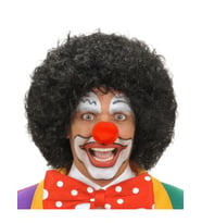Siyah Renk Kıvırcık Afro Bonus Peruk Saç ve Kırmızı Sünger Burun Seti (5343)