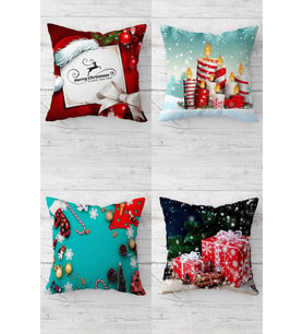 Noel Baba Yılbaşı Christmas Gizli Fermuarlı Kırlent Kılıfı Koltuk Yastık Kılıfı Takım(4adet) (Kırmızı-Yeşil)