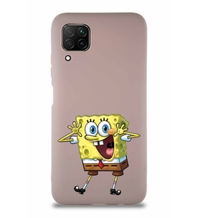 Huawei P40 Lite Soft Premier Kapak Sünger Bob Tasarımlı Silikon Kılıf - Pudra (Şeffaf)