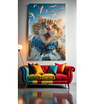 SU SPORU SEVEN KEDİ 1 Ev Duvar Salon Güzellik Salonu Ofis Dükkan Dekarasyon Kanvas Tablo (Çok Renkli)