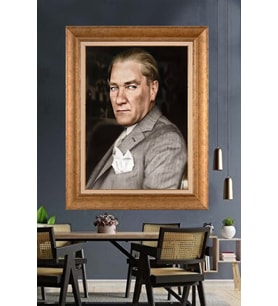 Altın Varaklı Çerçeveli Paspartulu Atatürk Tablo nh305 (Gold)