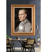 Altın Varaklı Çerçeveli Paspartulu Atatürk Tablo nh305 (Gold)