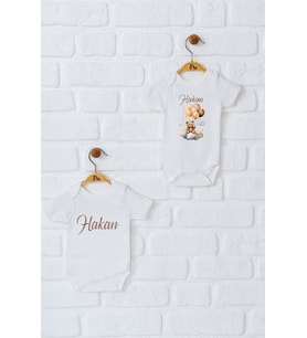Pia Baby Premium %100 Pamuk İsme Özel Organik Baskılı İkili Set Çıtçıtlı Bebek Body Zıbın Modelleri 5063-17 (Ekru)