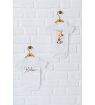 Pia Baby Premium %100 Pamuk İsme Özel Organik Baskılı İkili Set Çıtçıtlı Bebek Body Zıbın Modelleri 5063-17 (Ekru)