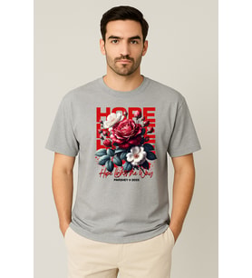 Erkek - Kadın %100 Pamuk Hope Gül Desenli Baskılı Yarım Kollu Bisiklet Yaka T-Shirt
