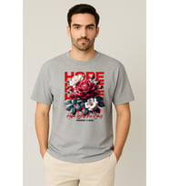 Erkek - Kadın %100 Pamuk Hope Gül Desenli Baskılı Yarım Kollu Bisiklet Yaka T-Shirt (Gri)