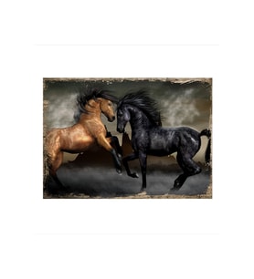 35cmX50cm Ahşap Tablo Siyah Ve Kaverengi At