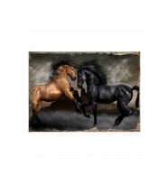 35cmX50cm Ahşap Tablo Siyah Ve Kaverengi At