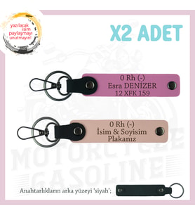 Bikera Değerli Hediye, İsim Plaka ve 0 Rh (-) Kan Grubu Yazılı x2 Anahtarlık, Yavruağzı-Pembe-Syh