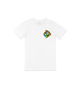 Rubik Küp Tasarımlı Cep Logo Tasarımlı Beyaz Tişört