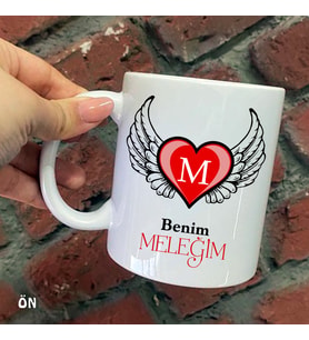 Size Özel Benim Meleğim Kanatlı Kalp M Harfli Seramik Baskılı Kupa Bardaklar