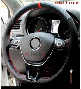 Fiat Linea Uyumlu Alkantara-karbon Kırmızı Yüzüklü Dikme Direksiyon Kılıf