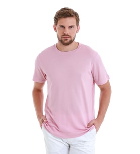 Pembe Regular Fit Düz Bisiklet Yaka Pamuklu Tişört
