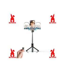 Samsung Galaxy A60 Uyumlu Tripod Işıklı Bluetooth Selfie Çubuğu Kumadalı Siyah (Siyah-Siyah)