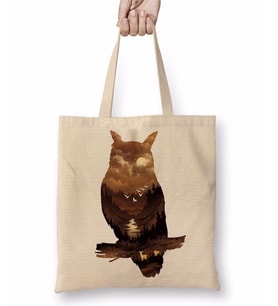 Owl Sunset Baykuş Bez Çanta Uzun Saplı
