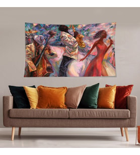 Jazz Şarkıcısı Desenli Leke Tutmaz Kadife Dokulu Kumaş Duvar Örtüsü Duvar Halısı Tapestry (Karışık)