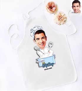 BK Gift Kişiye Özel Erkek Big Chef Karikatürlü Beyaz Mutfak Önlüğü-1