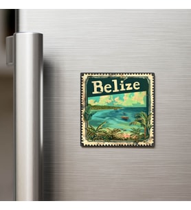 Belize Belize - Posta Pulu Temalı Ülke - Baskılı Buzdolap Magneti Kare - 9x9 cm
