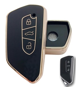 Volkswagen Golf 8 Seat Cupra Skoda Octavia Uyumlu Kumanda Anahtar Kılıfı Oto Anahtarlık Siyah Gold