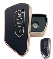 Volkswagen Golf 8 Seat Cupra Skoda Octavia Uyumlu Kumanda Anahtar Kılıfı Oto Anahtarlık Siyah Gold