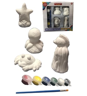 Seramik Deniz Hayvanları Boyama Seti 1 Paket Deniz Hayvanları Boyama Etkinliği Alçı 6 Renk Boya ve Fırça (Çok Renkli)