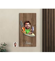 BK Gift Kişiye Özel Balıkçı Karikatürlü Kabartma Figürlü Ahşap Tablo-6, Arkadaşa Hediye, Sevgiliye Hediye, Duvar Dekoru