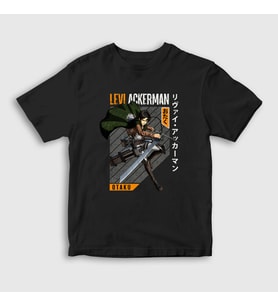 Presmono Unisex Çocuk Siyah Levi Fan Anime Attack On Titan T-Shirt 125683tt