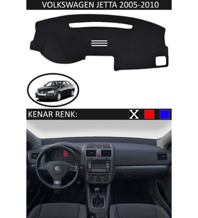 Volkswagen Jetta 2005-2010 İçin Uygun Torpido Koruma Halısı Siyah Kenar Renk Siyah