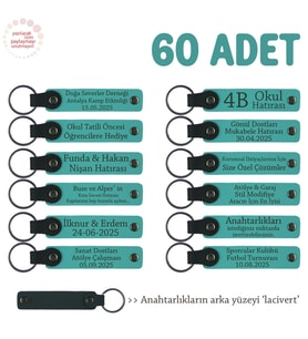 Reklam Ajanslarına Özel Çalışma, 60'lı Set, Kişisel Yazılı Deri Anahtarlık, Koyu Turkuaz & Laci