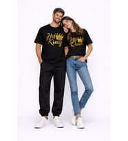 King Queen Sevgili Kombini Oversize Çift Tişört Unisex Partner Kombin Uyumlu Çift Seti (Siyah)