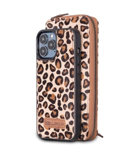 Bouletta Apple iPhone 13 Pro Max Uyumlu Deri Fermuarlı Cüzdan Kılıf LEO-1 Leopar
