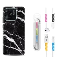 Xiaomi Redmi Note 7 8 9 Pro 10 2022 10 Pro 10S Kılıf Kablo Koruma Spiral Silikon Siyah Şerit Mermer 1318