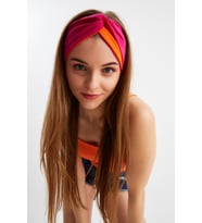 Turuncu-Fuşya  Kadın Trend Style Pamuklu Penye, Kaymaz, Yumuşak, Esnek, Saç Bandı Bandana (Çok Renkli)