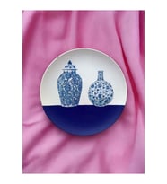 Blue Blanc Çini Vazo Desenli Duvar Tabağı Dekoratif Bahçe Balkon Mutfak Salon Duvar Süsü No:140