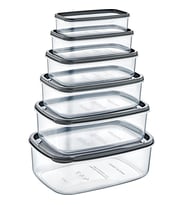 Bee Home Dikdörtgen Sweet Şeffaf Saklama Kabı Seti 300/500/800/1200/1900/2900 Ml 6lı (ATLANTİK-SOHO ANTRASİT)