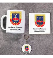 Jandarma Astsubay Kupa Bardak Altlık ve Anahtarlık Hediye Seti (Model 1)