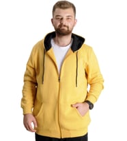 Mode XL Büyük Beden Erkek Sweat Kapüşonlu Fermuarlı Outsider 23547 Hardal