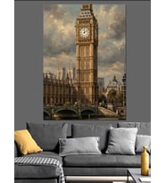 Puslu Londra Big Ben Manzarası Dekoratif Kanvas - Mdf Ahşap Tablo