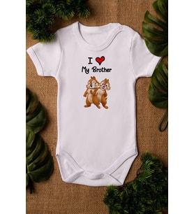 Love My Brother Sincap Organik Baskılı Beyaz %100 Pamuklu Zıbın