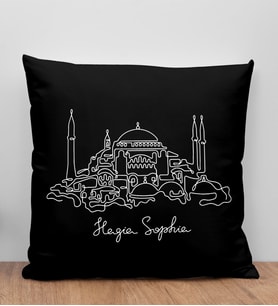 BK Gift Ayasofya Camii Tasarımlı Siyah Kırlent Yastık, Arkadaşa Hediye, Ev Dekorasyonu, Ev Hediyesi-1