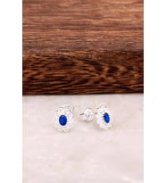 Taşlı Telkari Gümüş Küpe 4660 (Gümüş-Lacivert)